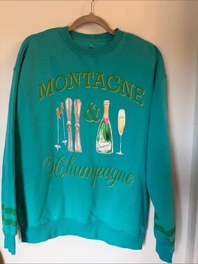 Goodie Two Sleeves Montagne & Champagne Teal Crewneck Sweatshirt medium
